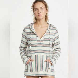 Roxy Striped Lace Up Pullover Hoodie Sweatshirt Multicolor Cotton Knit S Beachy